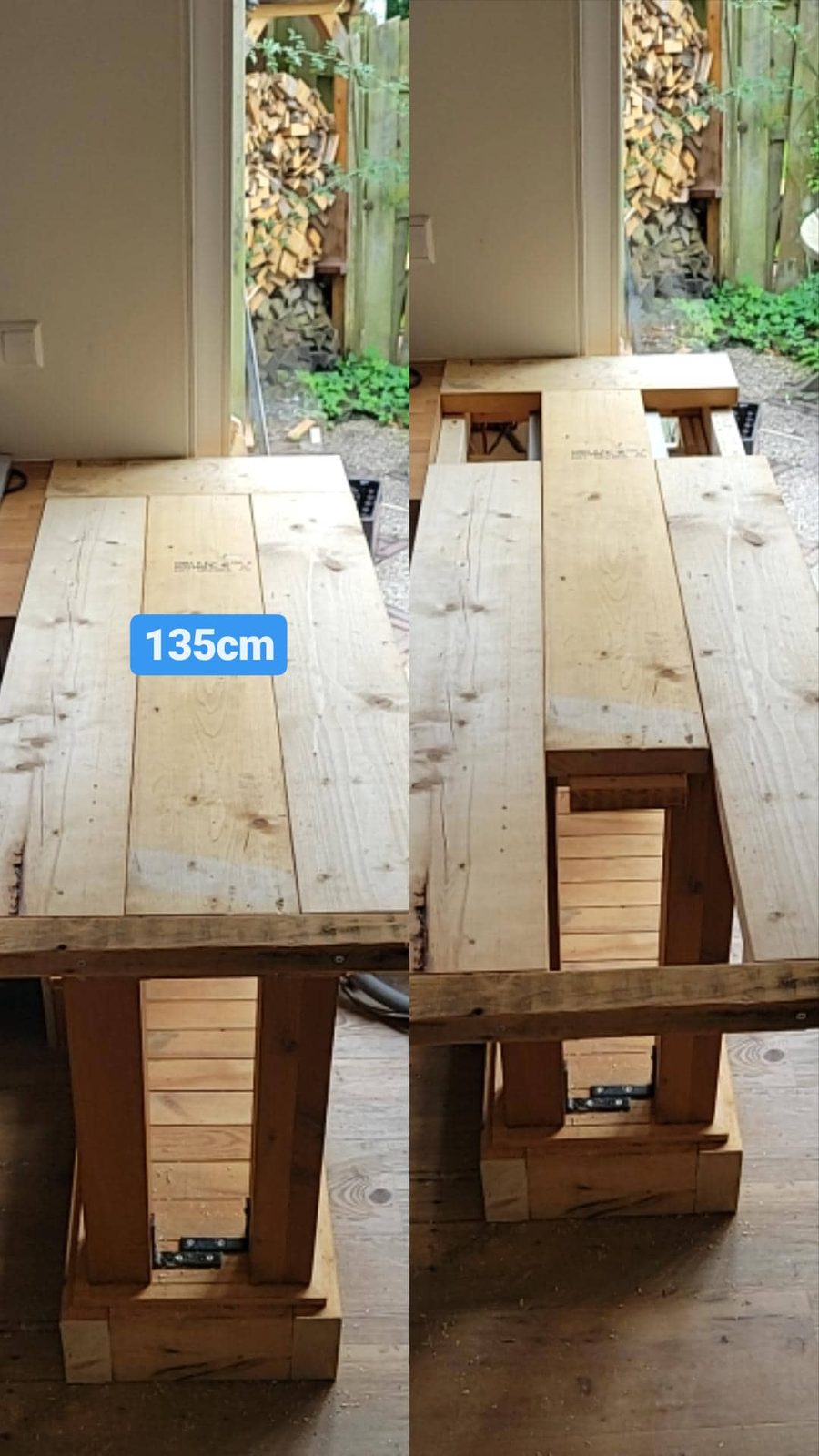 Uitschuifbare houten tafel op maat, van 135 naar 205 cm, gemaakt in Alkmaar